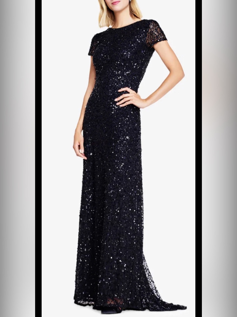 NWT Adrianna Papell Black Beaded Embellished Mermaid Gown 10